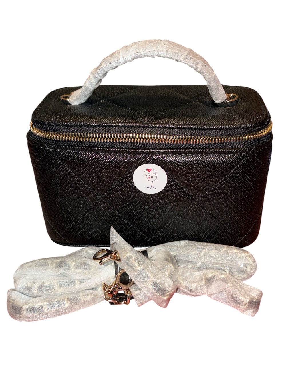 Black Quilted Vanity Bag with Gold Hardware
